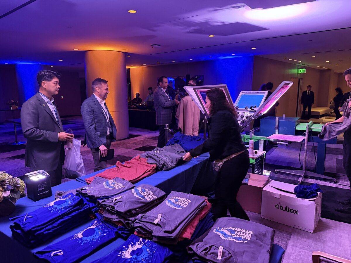 Pre-event staging for a live merch activation for On-Demand T-Shirt Printing